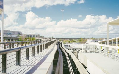 monorail at Orlando airport in morning sunlight